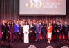Attendees from 35th-Annual Pinnacle Awards on stage together